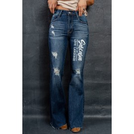 Blue Sarcasm Is My Love Language Distressed Flare Jeans