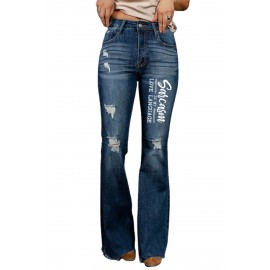 Blue Sarcasm Is My Love Language Distressed Flare Jeans