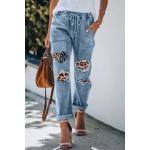 BE KIND Leopard Patches Distressed Jeans