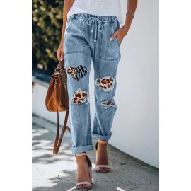 BE KIND Leopard Patches Distressed Jeans