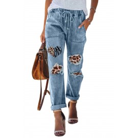 BE KIND Leopard Patches Distressed Jeans