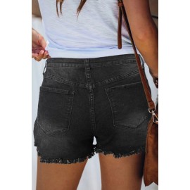 Black Be kind Print Brushed Tassel Mid Rise Denim Shorts