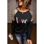 Valentine Love Plaid Print Sequin Splicing Long Sleeve Top