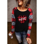 XOXO Heart Shape Leopard Plaid Color Block Top