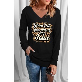 Black Let me tell you about my Jesus Graphic Long Sleeve Knit Top