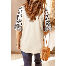 Khaki LOVE Bunny Print Leopard Half Sleeve V Neck Top