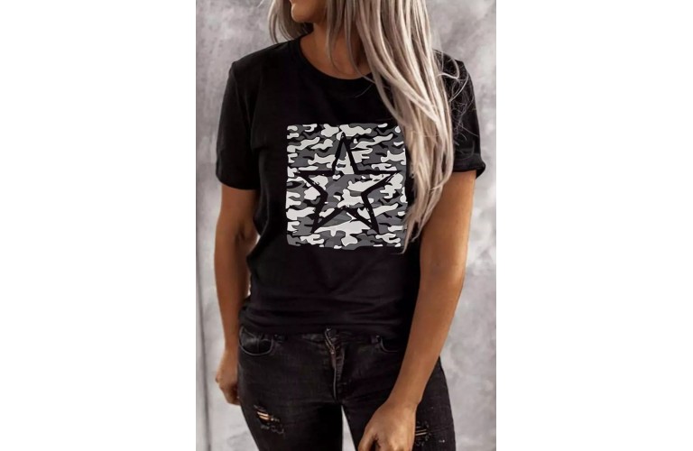 Star Camouflage Print Short Sleeve Graphic Tee