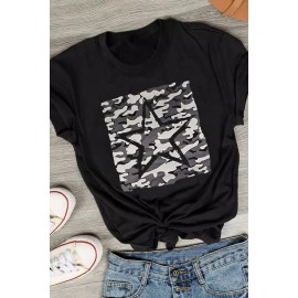 Star Camouflage Print Short Sleeve Graphic Tee