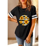 Black Sunflower Stripes Circle Print Raglan Tee