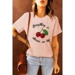 Pink Cherry Letters Print Short Sleeve Tee