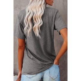 Gray Letters Print Crew Neck T Shirt