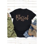 Black Blessed Leopard Print Short Sleeve T Shirt