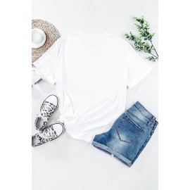 White Mama Flowers and Butterflies Round Neck Short Sleeve Tee