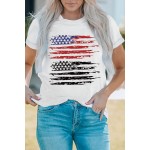 White US Flag Pattern Printed Crew Neck Graphic Tee