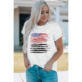 White US Flag Pattern Printed Crew Neck Graphic Tee