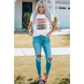 White US Flag Pattern Printed Crew Neck Graphic Tee