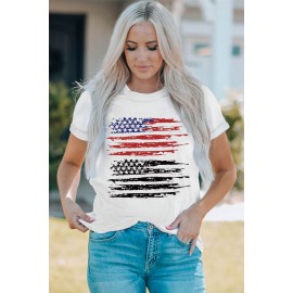 White US Flag Pattern Printed Crew Neck Graphic Tee