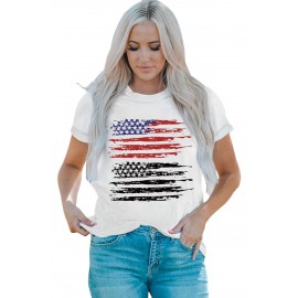 White US Flag Pattern Printed Crew Neck Graphic Tee