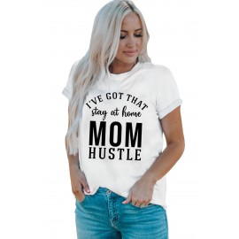 White MOM HUSTLE Letters Printed Short Sleeve T Shirt