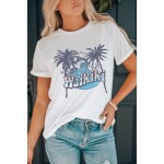 White Haikiki Plant Scenery Print Short Sleeve T Shirt