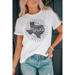 White Texas Map Graphic Print Short Sleeve T Shirt