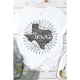 White Texas Map Graphic Print Short Sleeve T Shirt