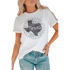 White Texas Map Graphic Print Short Sleeve T Shirt