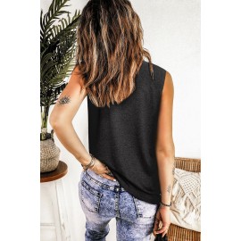 Black Heart Print Color Block Loose O Neck Tank Top