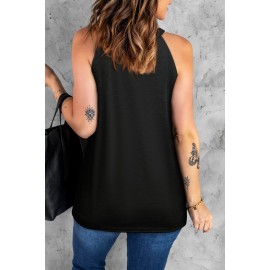 Black Sunflower Leopard Cross Print Ripped Sleeveless Top