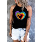 Black Concentric Rainbow Heart Print Tank Top