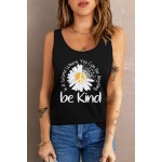 Black Be Kind Daisy Letter Pattern Print Graphic Tank Top