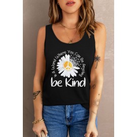 Black Be Kind Daisy Letter Pattern Print Graphic Tank Top