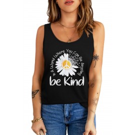 Black Be Kind Daisy Letter Pattern Print Graphic Tank Top