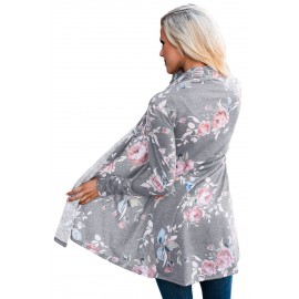 Grey Floral Print Lightweight Cardigan Coat