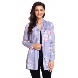 Grey Floral Print Lightweight Cardigan Coat