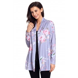 Grey Floral Print Lightweight Cardigan Coat