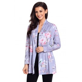 Grey Floral Print Lightweight Cardigan Coat