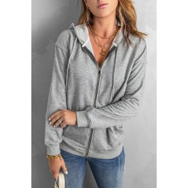 Gray Zip Hooded Coat with Pocket