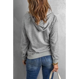 Gray Zip Hooded Coat with Pocket