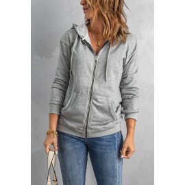 Gray Zip Hooded Coat with Pocket