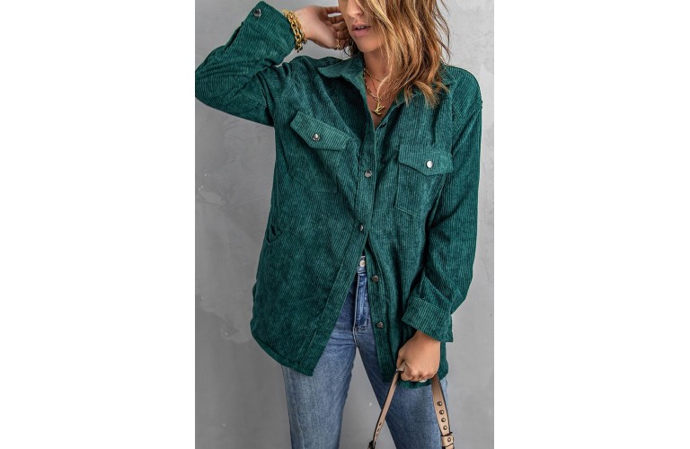 Green Pocketed Corduroy Shacket