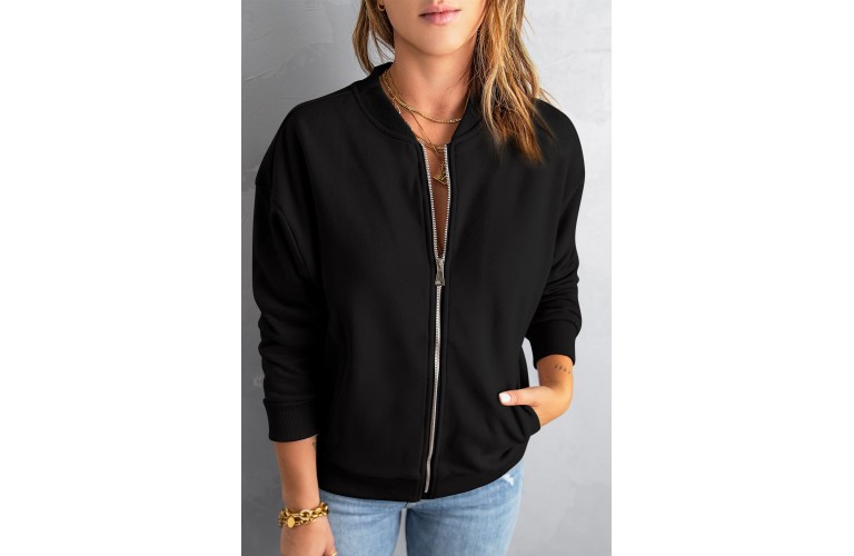 Black Zip-up Jacket with Pocket