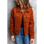 Brown Corduroy Button-Down Jacket with Pocket