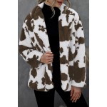 Cow Print Buttoned Open Front Fleece Coat