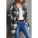 Black Grid Print Boyfriend Shirt Coat