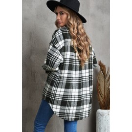 Black Grid Print Boyfriend Shirt Coat