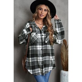 Black Grid Print Boyfriend Shirt Coat