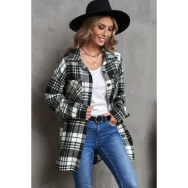 Black Grid Print Boyfriend Shirt Coat