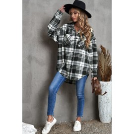 Black Grid Print Boyfriend Shirt Coat