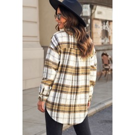 Khaki Plaid Lapel Hem Slit Loose Coat